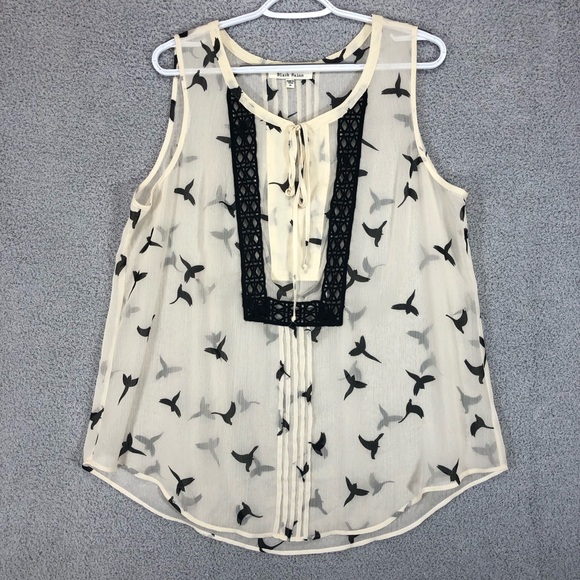 Black Rainn Tops - Tank Top Blouse Size XL Bird Print Sheer Lightweight Flowy